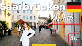 Saarbrücken Germany Walking Tour 4K Street Walk City Centre and Christmas Market