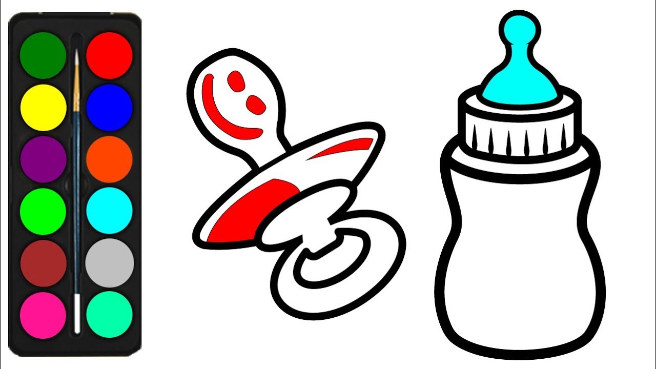 Coloring Baby Bottle - Baby Bottle Drawing for Children - Drawing And Coloring Pages for Kids