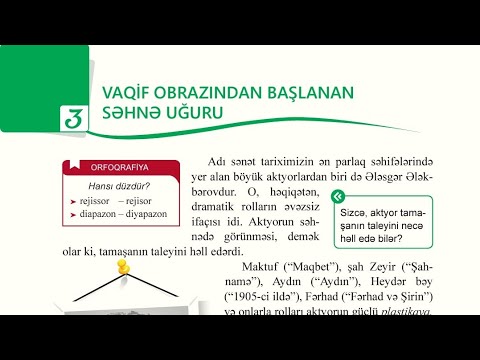 Azərbaycan dili 8-ci sinif. Vaqif obrazından başlanan səhnə uğuru. ( seh 108-109-110-111)