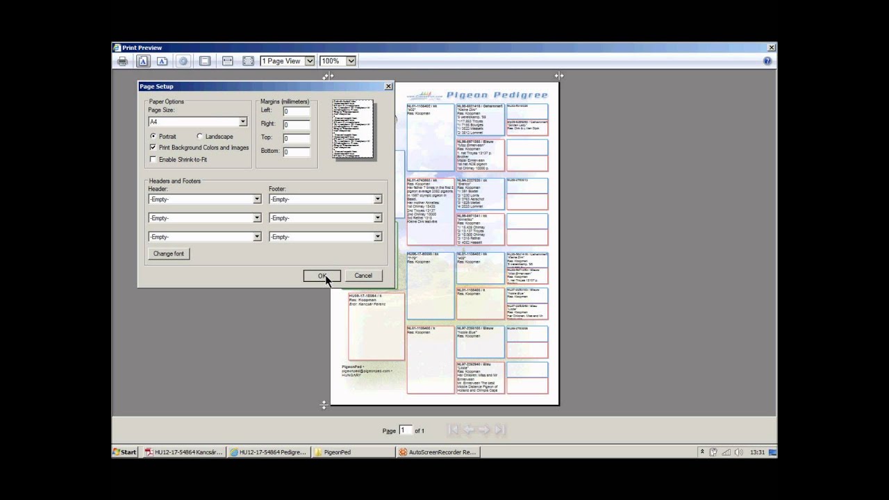 PigeonPed.Com Help #5 Print pedigree (or export to XPS file) - YouTube