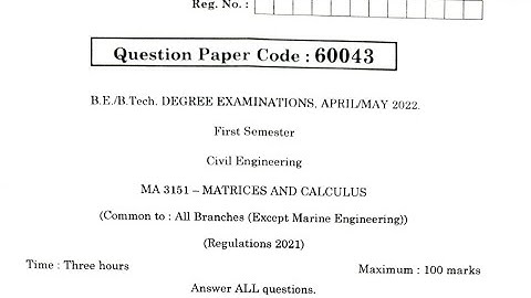 #MA3151, Matrices and Calculus - QP Code 60043 Anna University Question Paper  APR MAY 22 - solved