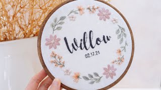 Simple Hand Embroidery Design For Beginners  Modern Pastel Flowers U0026 Letters Embroidery Pattern