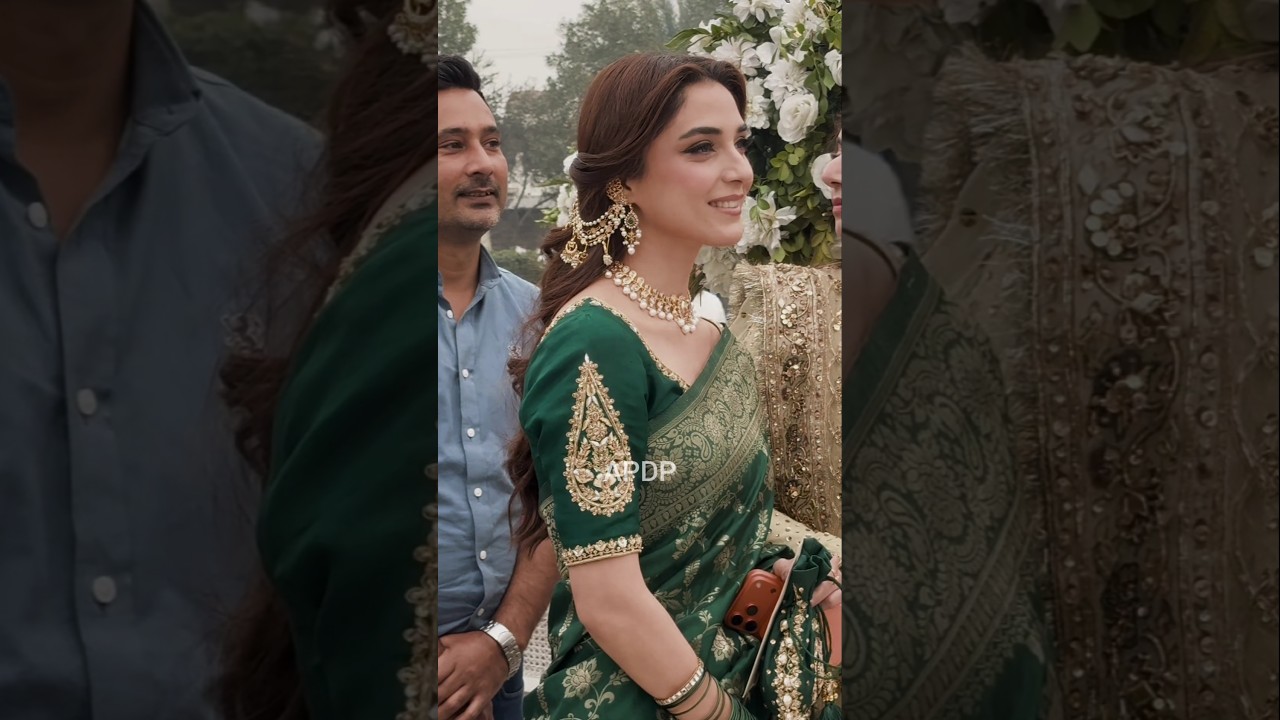MayaAli looks so pretty in green saree at the wedding of Hina Afridi and  Taimoor Akbar  - YouTube