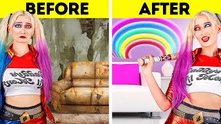 COOL ROOM MAKEOVER CHALLENGE | Harley Quinn VS Joker | Cheap VS Expensive Life hacks by Ha Hack screenshot 4