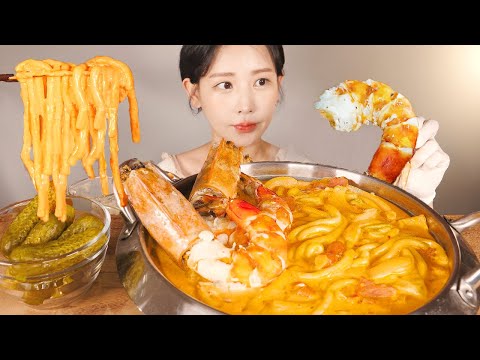 완죤 꾸덕한 로제누들떡볶이 킹타이거새우🦐 먹방 Rose Noodle tteokbokki, King Black Tiger Shrimp [eating show] mukbang