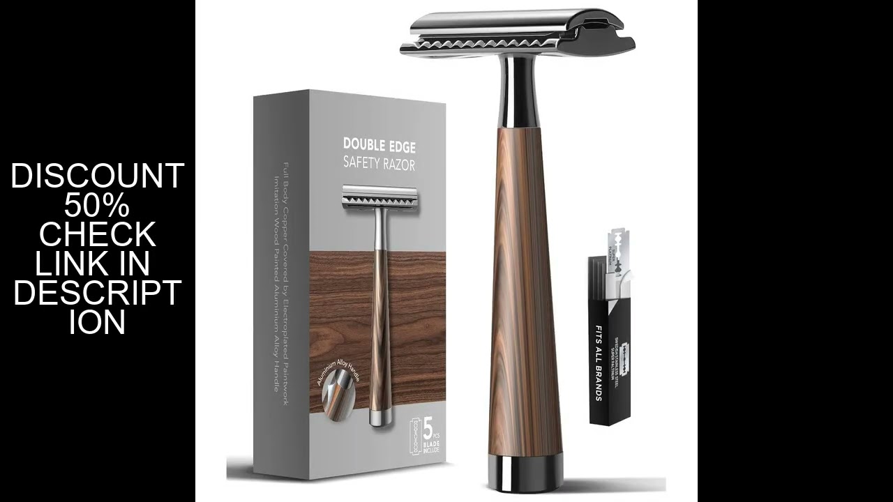 Double Edge Safety Razor, Faux Wood Zinc Alloy Handle Razor with 5 Swiss Stainless Steel Blades, Hea