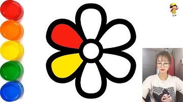 Vẽ Bông Hoa Đơn Giản Và Tô Màu Cầu Vồng cho bé - Cara Menggambar dan Mewarnai Bunga untuk anak-an