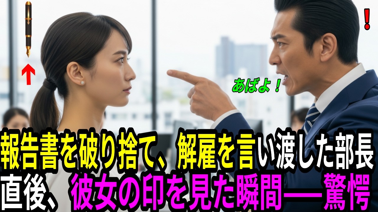 「中卒はクビだ!」報告書を破り捨て、解雇を言い渡したエリート部長。「わかりました」その直後、衝撃の結末が……。果たして、女の正体とは？