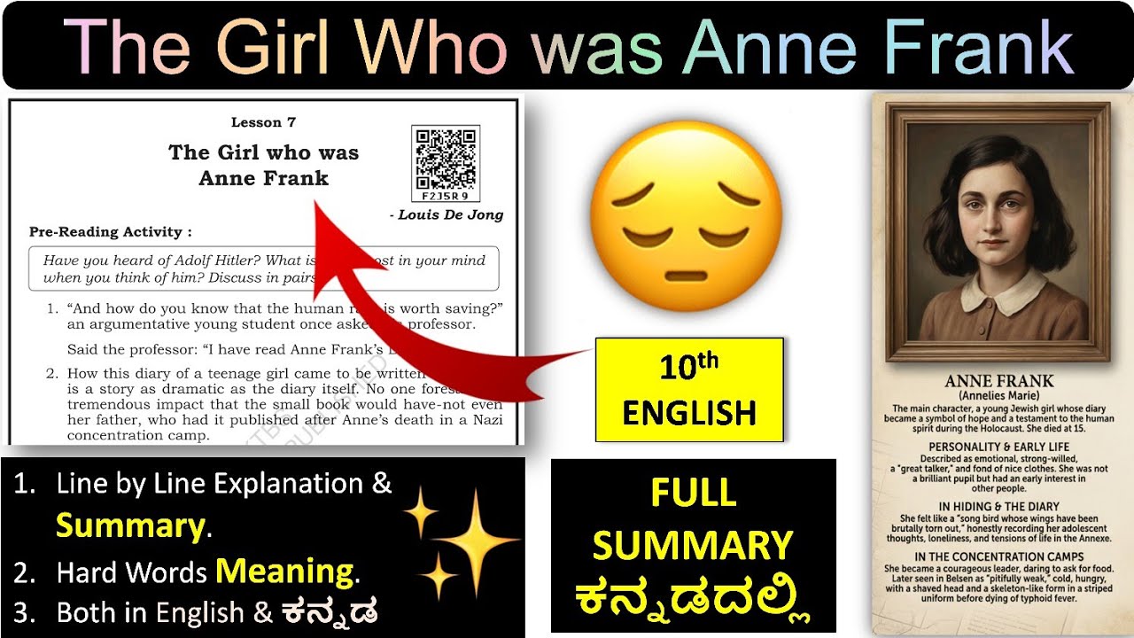 Part 1 The Girl Who was Anne Frank Lesson line by line explanation & Summary in Kannada SSLC English