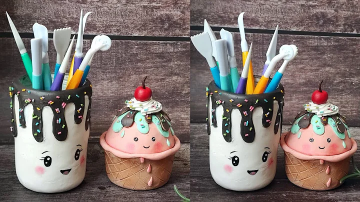Yummy Desk Organizers using Cold Porcelain Clay | Upcycling Containers & Bottles | Clay Craft Ideas