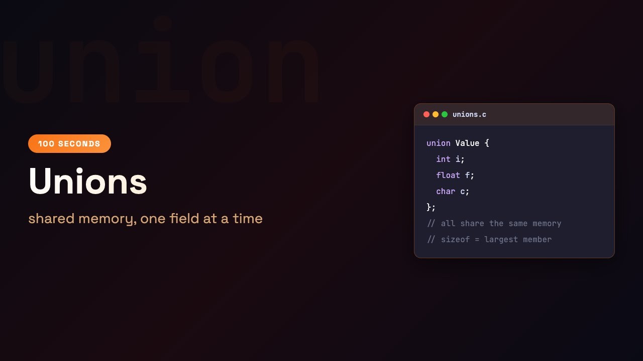 C in 100 Seconds: Unions — Shared Memory One Field at a Time | Episode 25