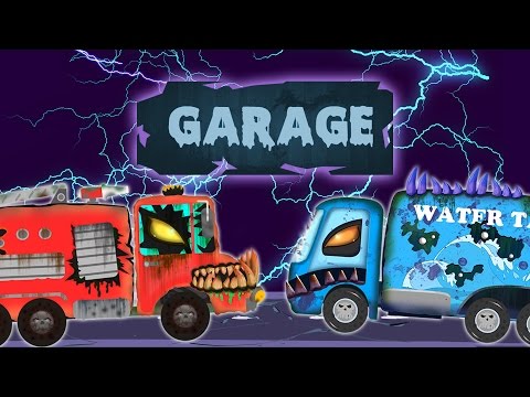 Umi Uzi | car garage | scary water tank & fire truck | Halloween videos for children