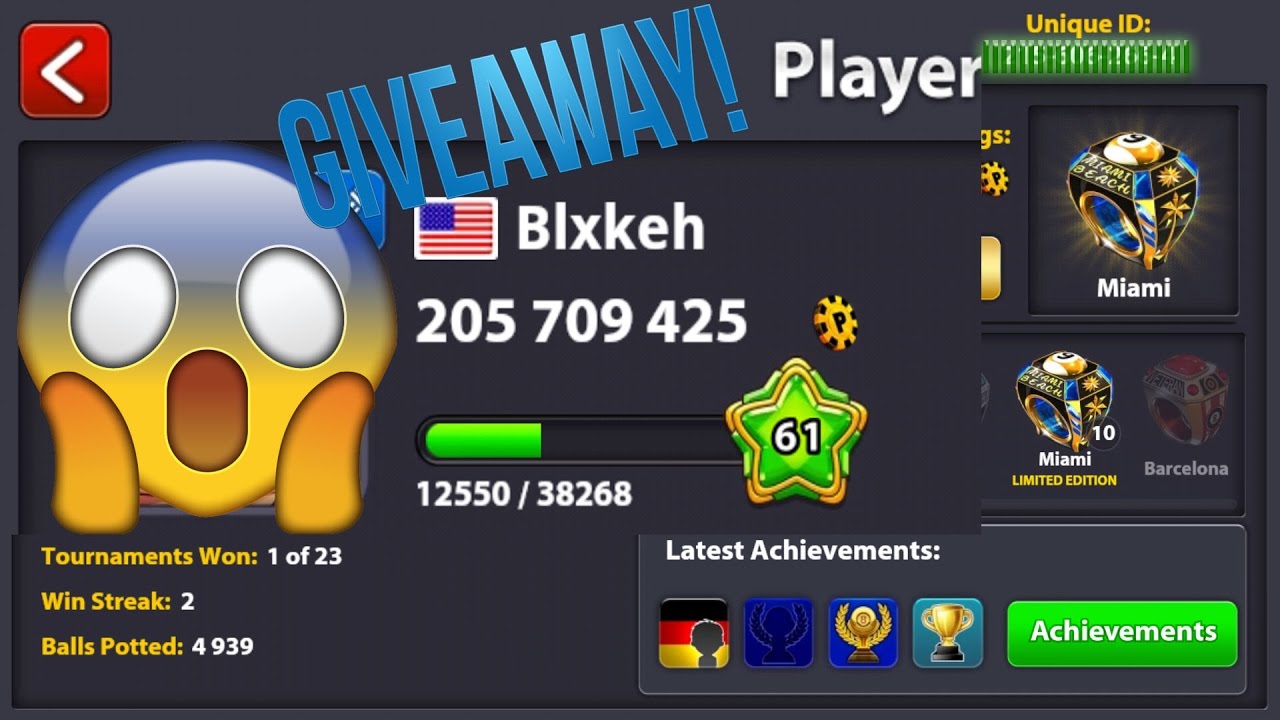 8 Ball Pool 200M Coin Account Giveaway With Legendary Cues!