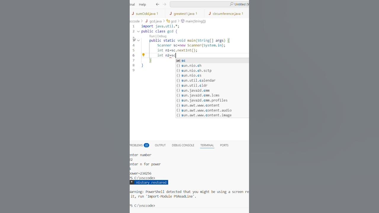 Greatest common divisor (GCD) program for java vscode #coding #codes # ...