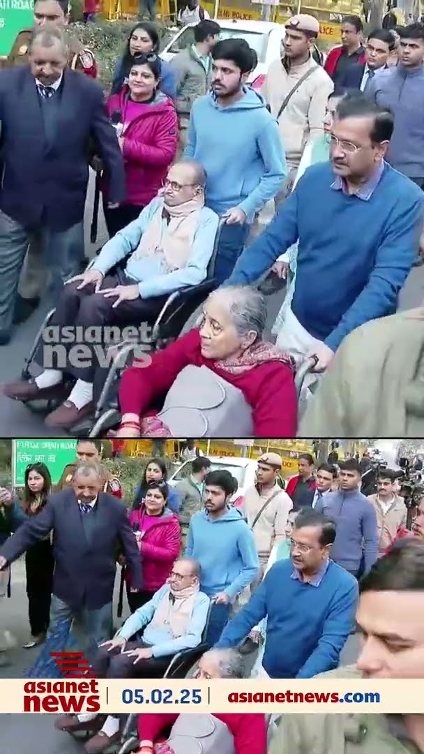 അരവിന്ദ് കെജ്രിവാൾ മാതാപിതാക്കൾക്കൊപ്പം വോട്ട് ചെയ്യാനായി എത്തുന്നു