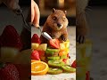 Beaver diligently stacks tiny fruit slices for a castle wall.