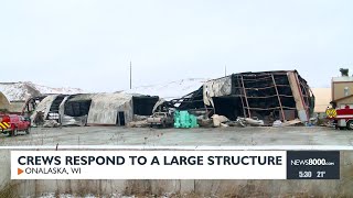 A large commercial structure fire in Onalaska results in the complete loss of a building