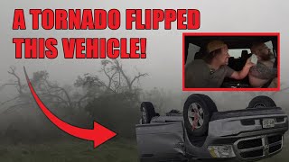 Inside a powerful wedge tornado - TRUCK FLIPS UPSIDE DOWN as couple seeks shelter in the ditch!