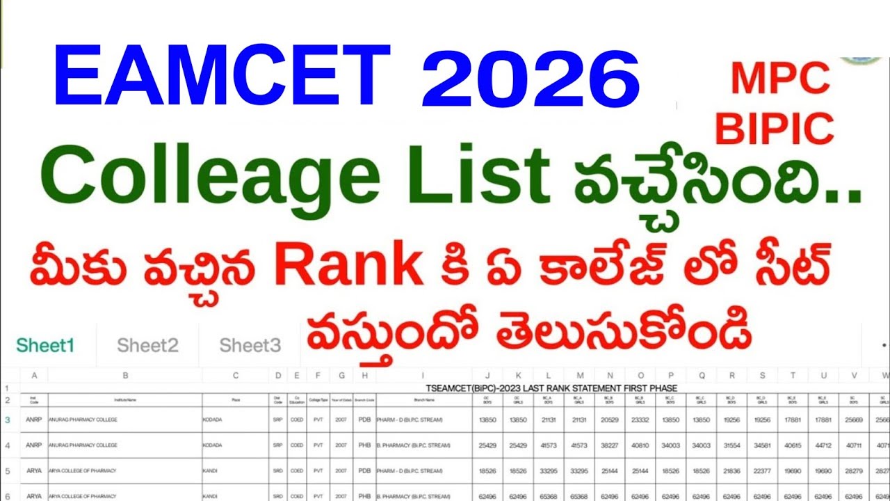eamcet 2026 rank wise colleges list|mpc and bipc students #eamcet2026 ...