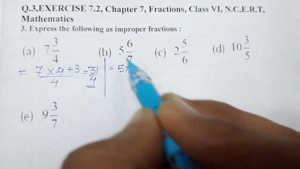 Q 3 Exercise 7 2 Chapter 7 Fractions Class Vi N C E R T Mathematics Youtube