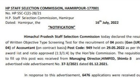 hpssc Accountant Post Code 949 result declared by commision | accountant | accountant 949 result |