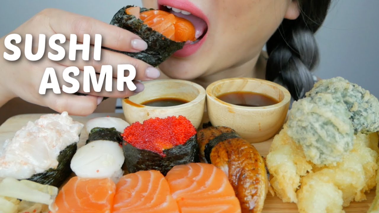 SUSHI ASMR *Deep Fried Tempura, Salmon Sashimi, Salmon Cone, and Assorted Nigiri | SISSIASMR