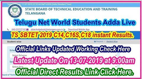 TS SBTET  2019 C14,C16S,C18 Diploma Supply Results Links Working Official Released|Live|