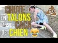 Grosse chute en talons dans du caca de chien