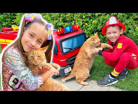 Sofia saved a kitten from a fire! Fun adventures of children with kittens