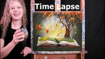 TIME LAPSE - Learn How to Paint TURN THE PAGE TO AUTUMN with Acrylic - Surreal Step by Step Tutorial