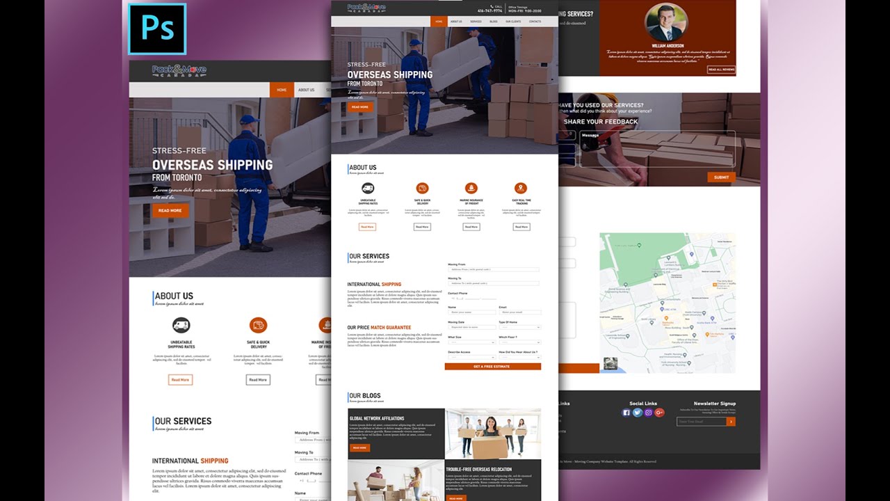 How To Design Movers Packers Website In Photoshop | Moving Company Website | Photoshop Tutorial