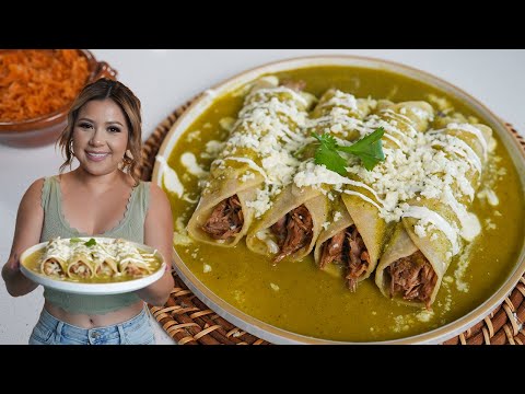 Pulled pork chile verde green enchiladas, from the video