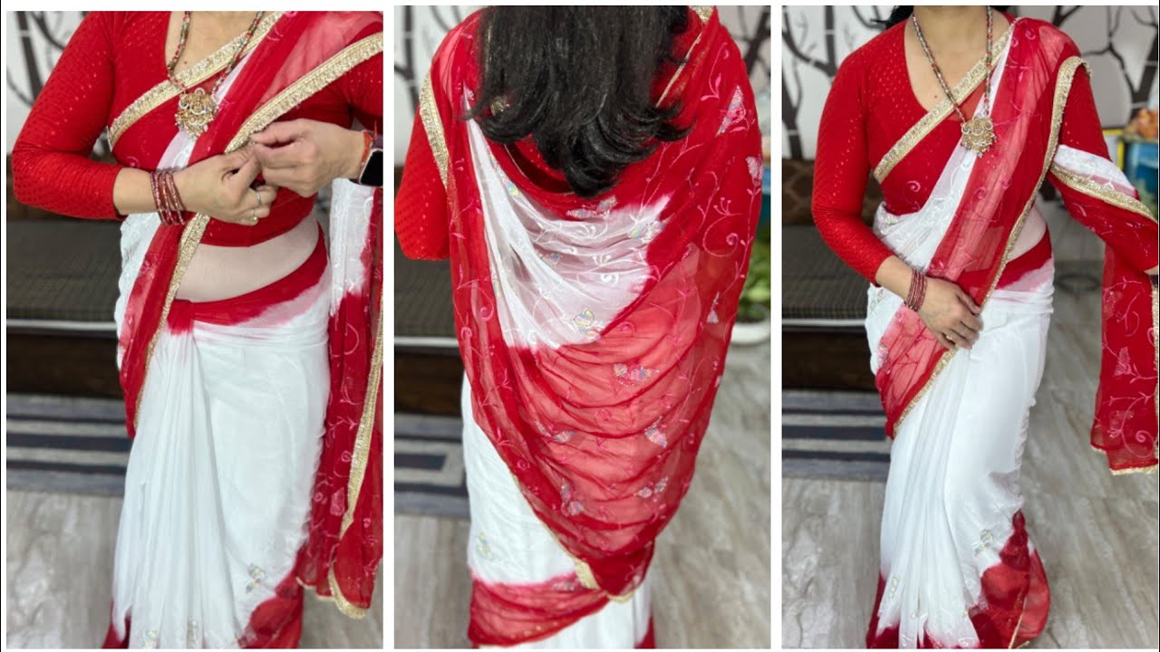 Пошаговое руководство по драпировке красного сари | Как драпировать сари с идеальными складками |...