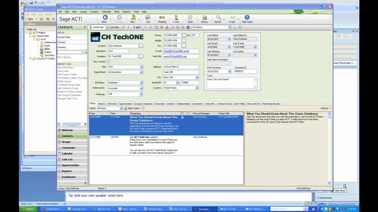 ACT! Contact Details to be brought to BCM
