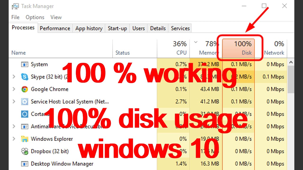 100 % disk usage windows 10 - YouTube