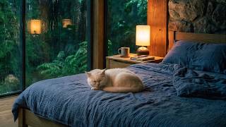 Cat Purring & Rain Sounds for Deep Sleep | Mossrock Fernside Bedroom in the Summer Rain 🌲