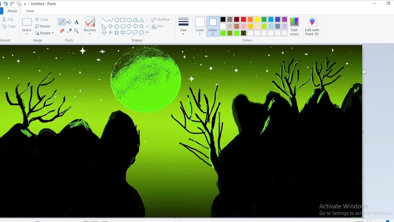 Night scanery drawing l drawing in paint in computer //MS Paint drawing, how to draw in MS Paint