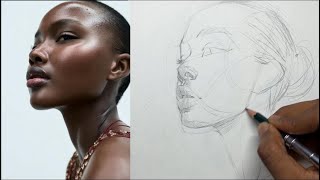 Draw a face in a close up 3/4 view with me | Step by Step Demo