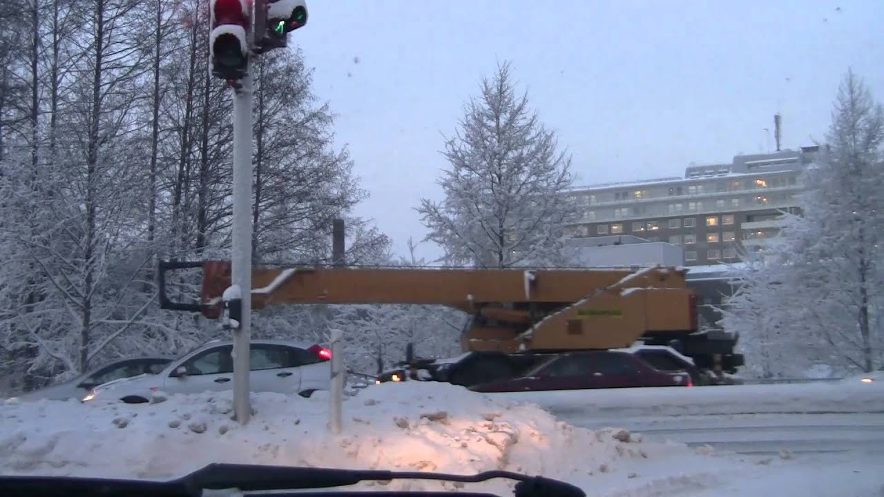 Wintereveningdrive from Niirala to Puijonlaakso, Kuopio, Finland