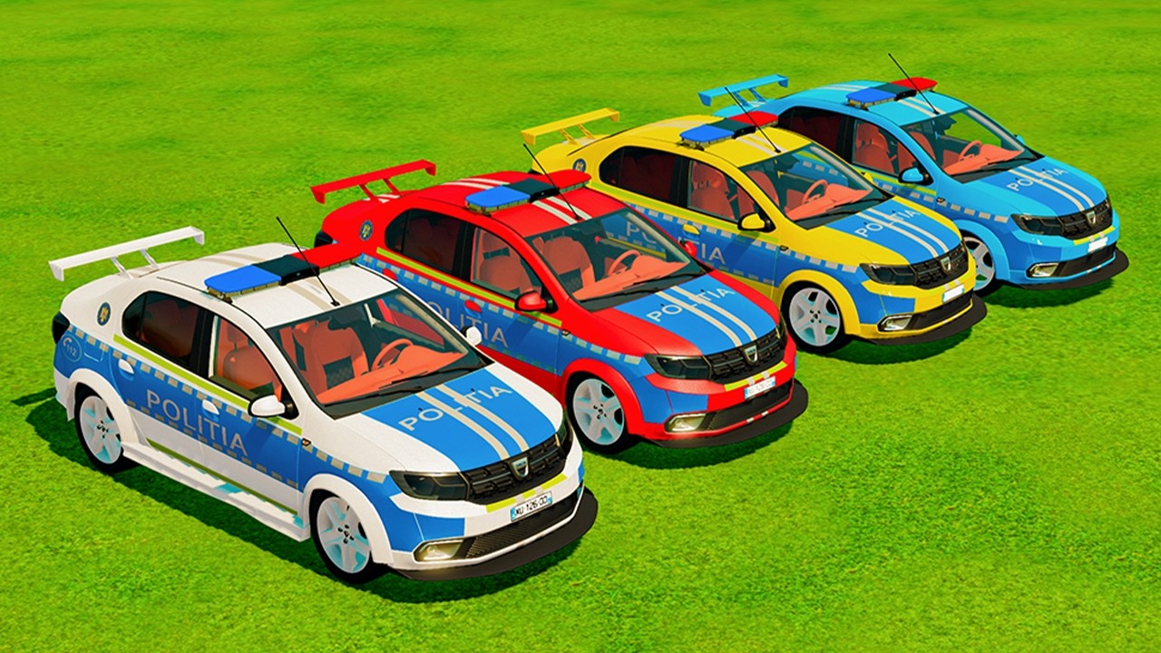 ALL COLORS DACIA POLICE CARS TRANSPORT WITH MAN TRUCKS! | FARMING SIMULATOR 22