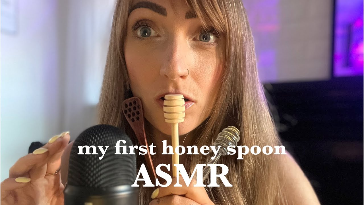 My First Honey Spoon ASMR video🍯 Whispering, Tapping & Sticky Mouth Sounds