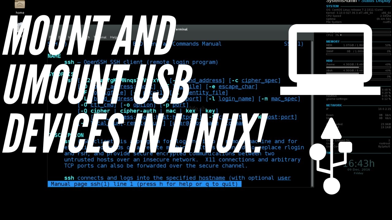  Update  Linux 터미널에서 USB 장치를 마운트 및 마운트 해제하십시오! || mount, umount 명령 Linux!