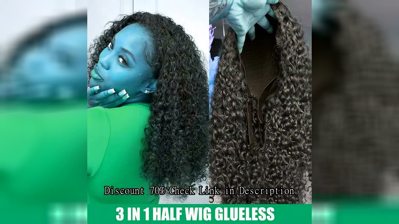 Jerry Curly Half Wig Human Hair Seamless Kinky Curly 3 In 1 Half Wig  Glueless  Heandband Clip In Wi