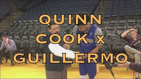 QUINN COOK interviewed by GUILLERMO of Jimmy Kimmel Show at 2018 NBA Finals Media Day