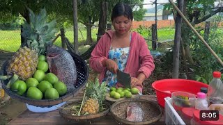 Yummy Fish Frying With Fried Pineapple Young Tomatoes Recipe And Eat - Sreyda Life Show