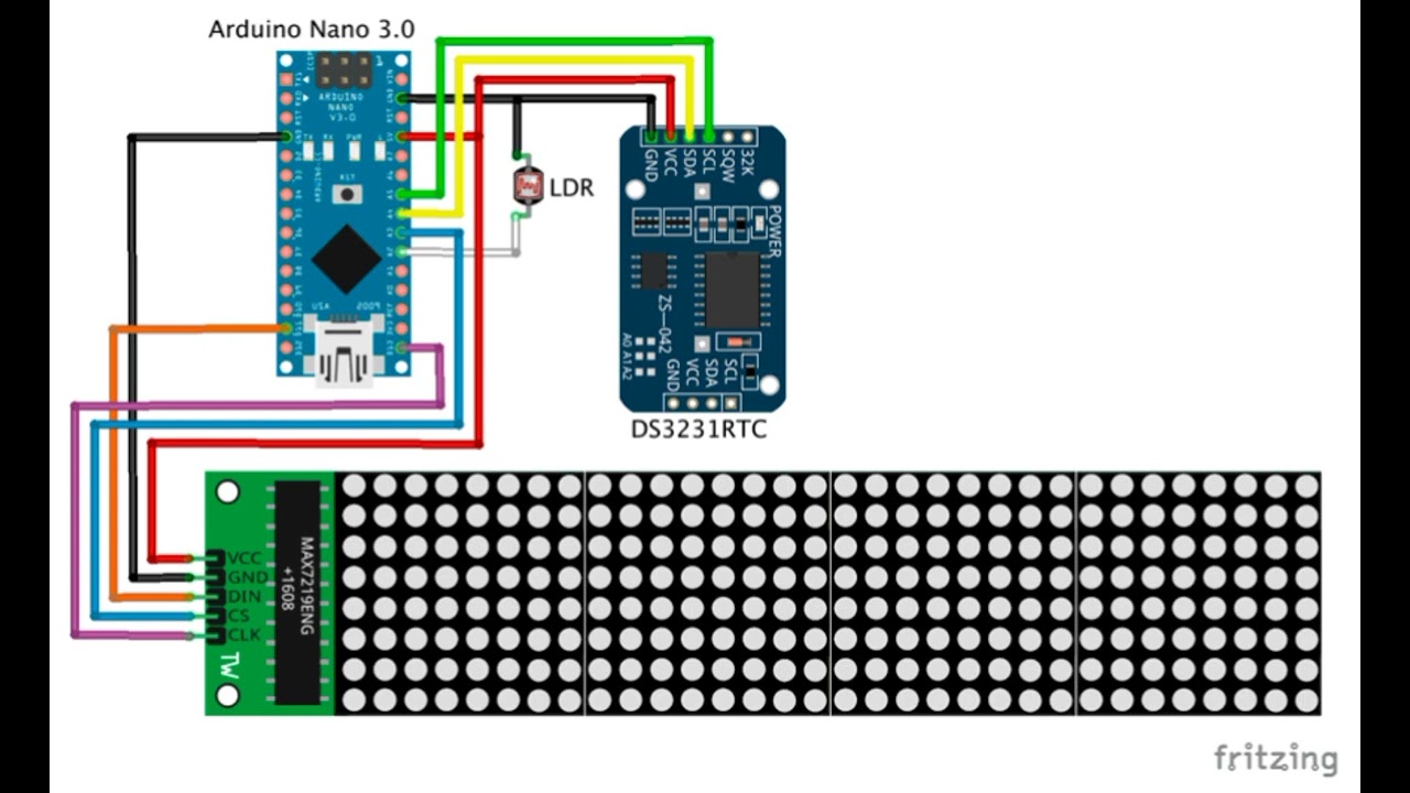 Max7912 led matrix connection with Arduino nano and DS3231 RTC 