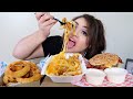 CRUNCHY ONION RINGS + CHEESY Chili Cheese Fries & Bacon Cheeseburger Mukbang / Eating Show