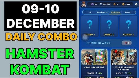 Hamster Kombat Daily Combo | Hamster Kombat Daily Combo Today 09 December I Hamster Kombat Combo