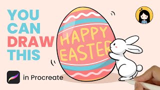 How to Draw a Cute Easter Egg and Easter Bunny in Procreate | Easy Tutorial for Beginners