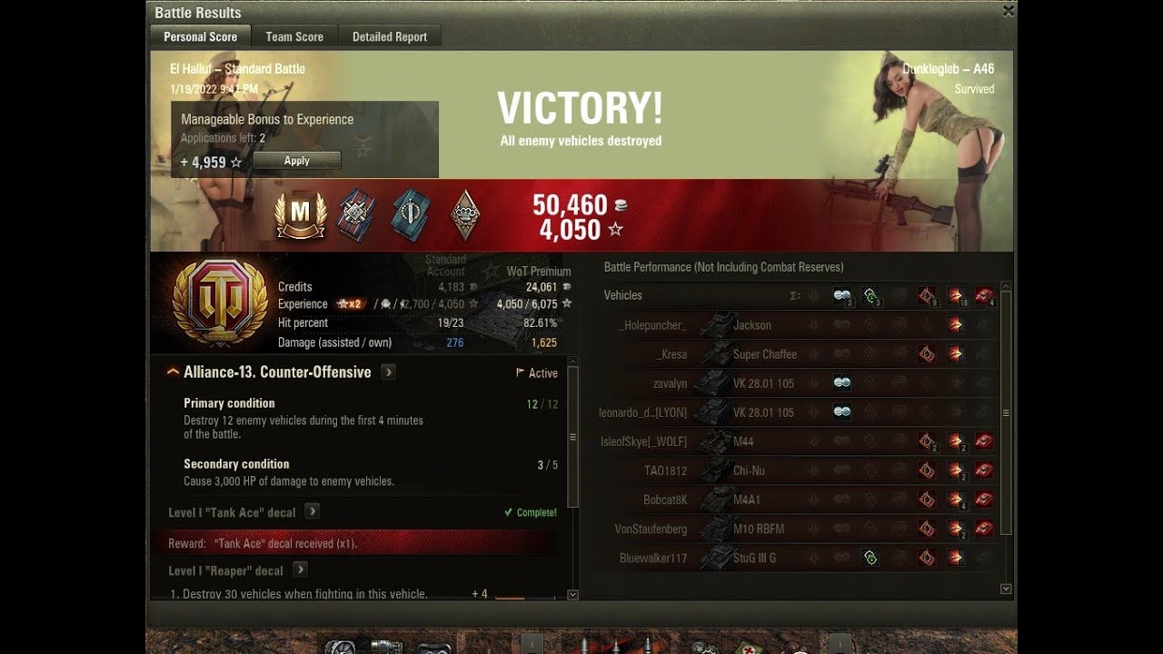 A 46 El Halluf Ace Tanker 1625 dmg 276 assist 4 destroyed 1102 xp 20220119